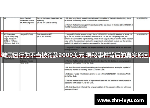 魏震因行为不当被罚款2000美元 揭秘事件背后的真实原因 魏震因行为不当被罚款2000美元 揭秘事件背后的真实原因
