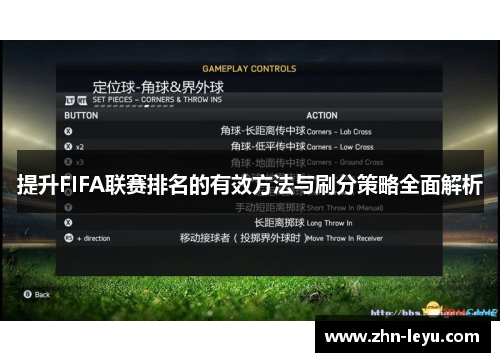 提升FIFA联赛排名的有效方法与刷分策略全面解析